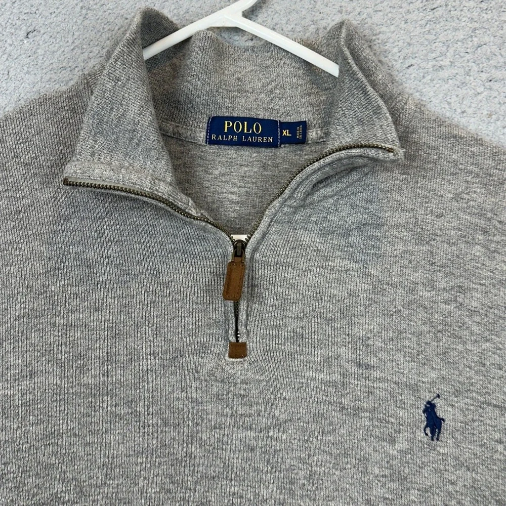 Polo Ralph Lauren Sweater Mens XL Grey Quarter Zip Knit Pullover Long Sleeve
